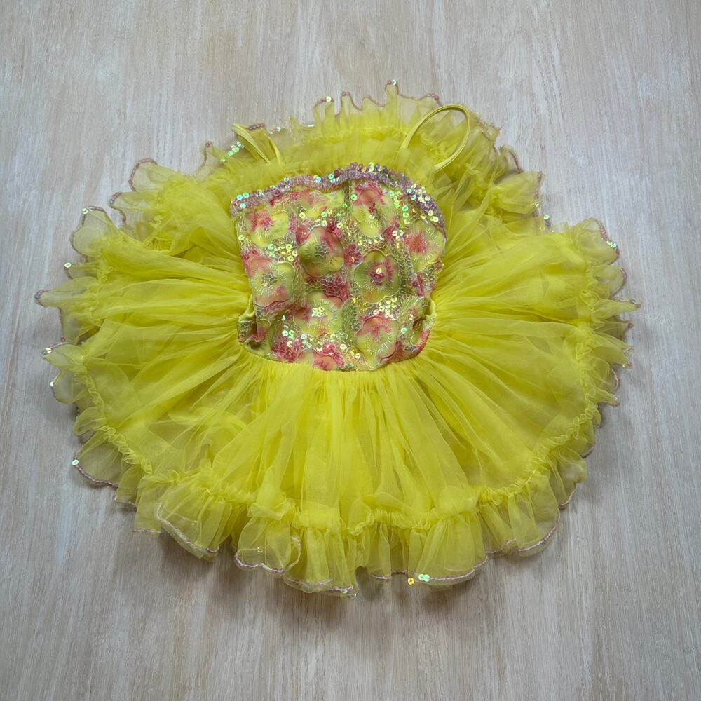 Weissman Yellow Pink Floral Sequin Fairycore Ballet Tutu Dance Costume IC